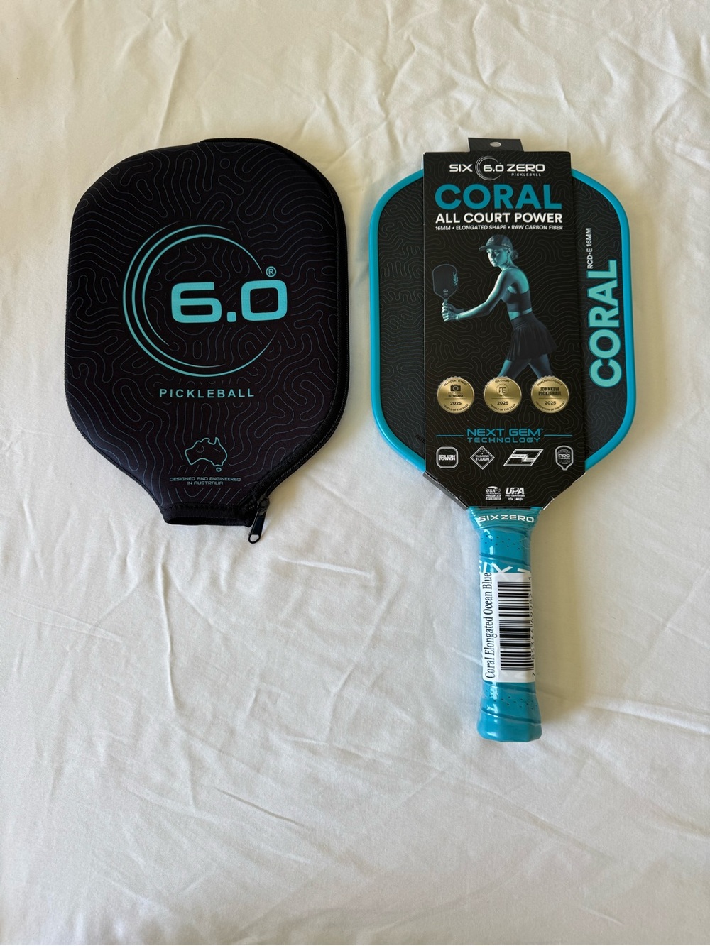 Six Zero Coral 16mm Elongated Pickleball Paddle RCD-E in Ocean Blue